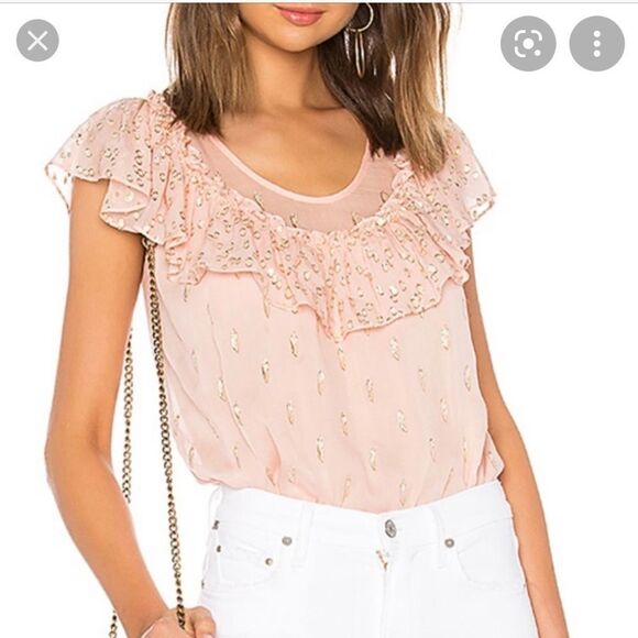 Rebecca Taylor Powder Pink Peach Gold Clip Top 14 - Picture 1 of 10